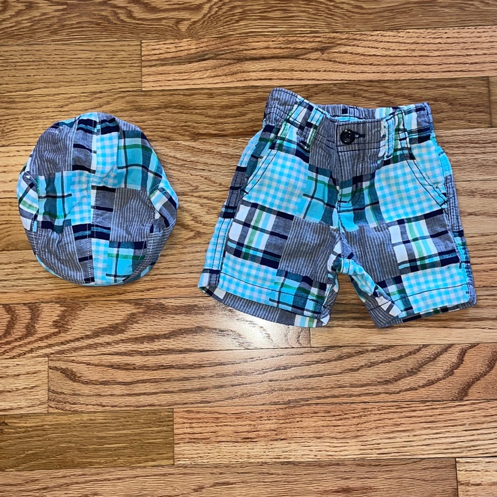 Adorable Plaid Shorts & Matching Hat